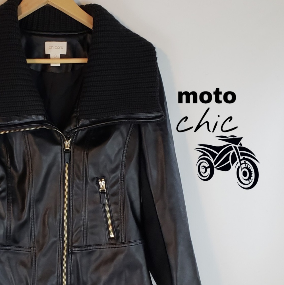 LIKE NEW! Chicos Faux Moto w Shawl Collar